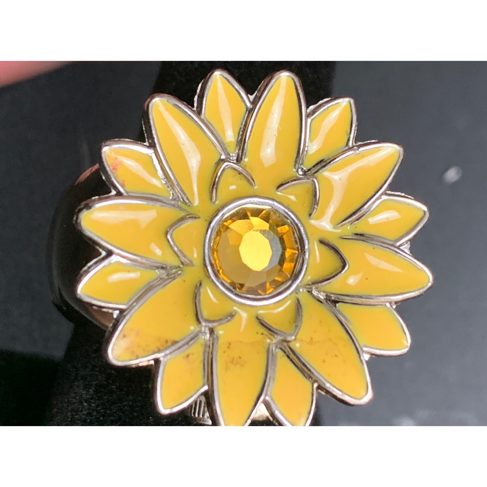 Yellow Sunflower Hidden Face Ring Watch Mother Of Pearl Dial Stretch Band